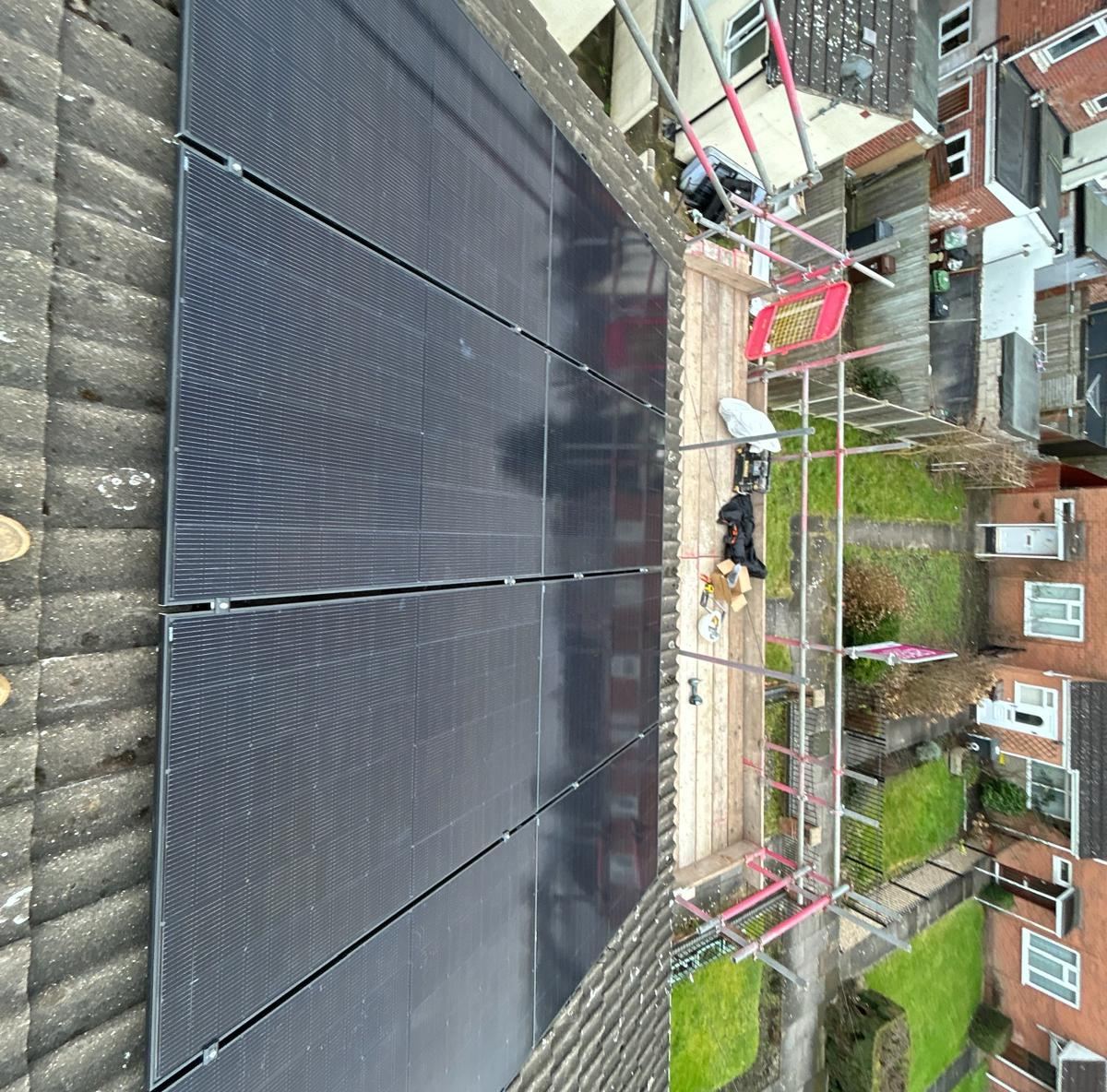 Solar PV panels viewed from the scaffold