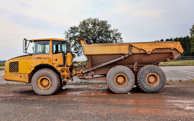 Yellow site dumper with tipping body for muck shifting (illustrative stock photo)