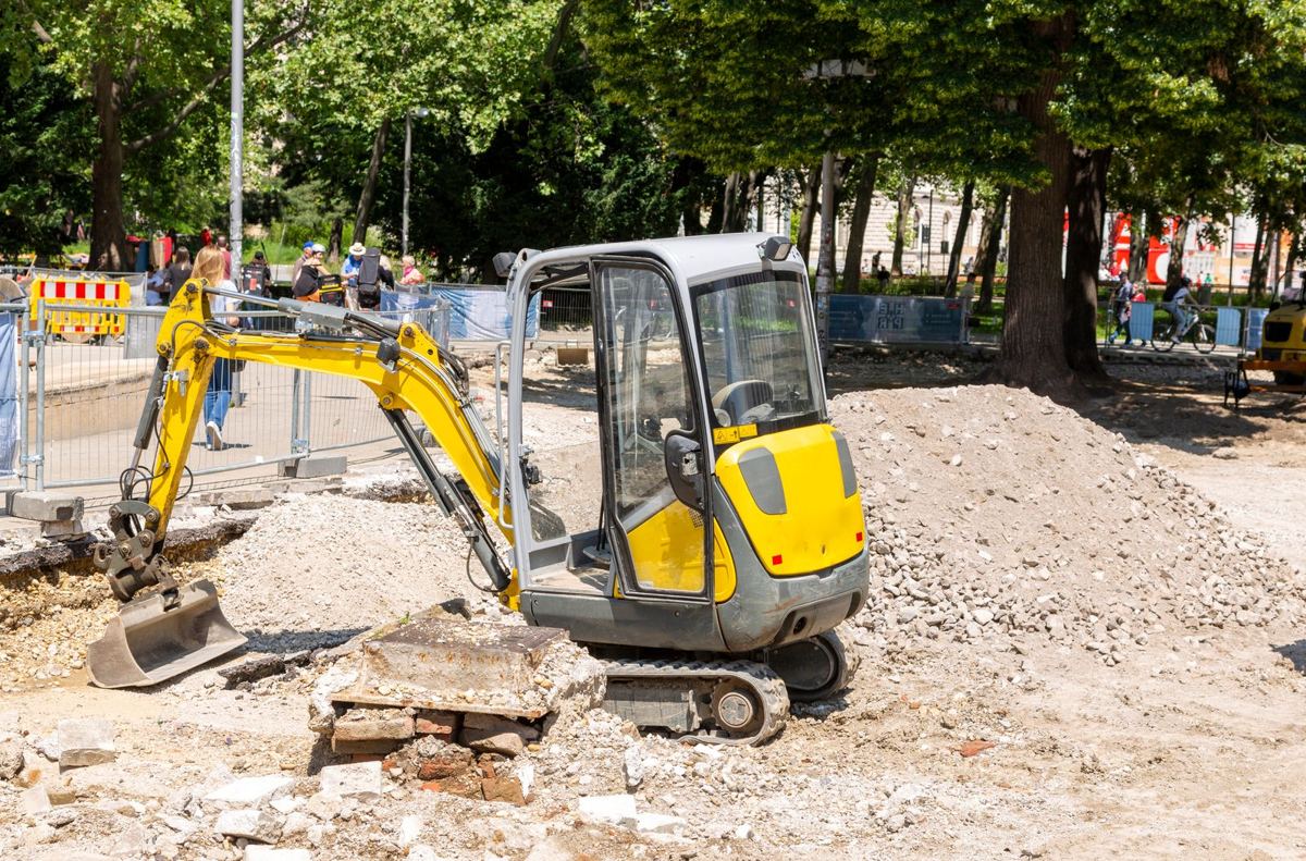 Mini digger on a construction site (illustrative stock photo)