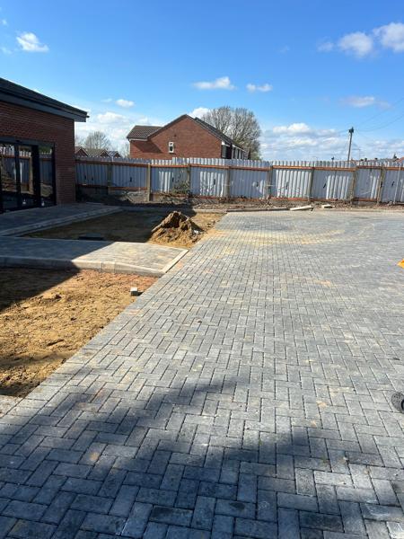 Completed herringbone block paving