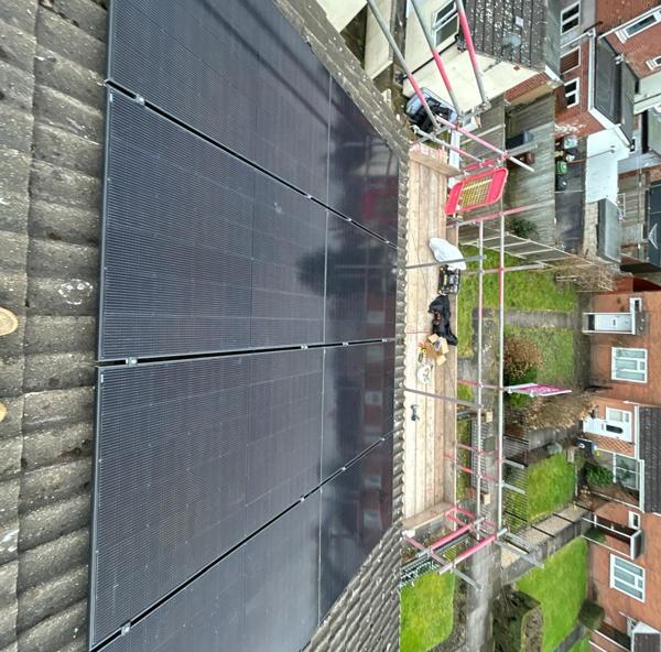 Solar PV panels viewed from the scaffold