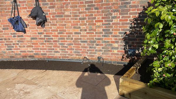 Lichfield garden transformation: sandstone paving, sleeper beds, gravel and hardwood pergola – Staff4dshire Properties