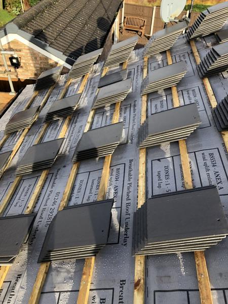 Tiles loaded out on new battens and membrane – Staff4dshire Roofing Specialists