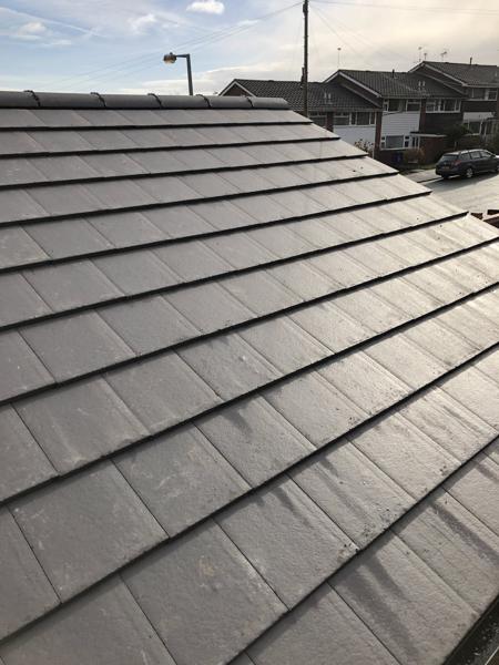 Completed slate-effect tile roof – Staff4dshire Roofing Specialists