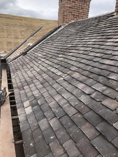 Re-roof with lead valleys and chimney flashings – Staff4dshire Roofing Specialists