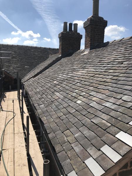 Re-roofed terrace in clay tiles with scaffold access – Staff4dshire Roofing Specialists