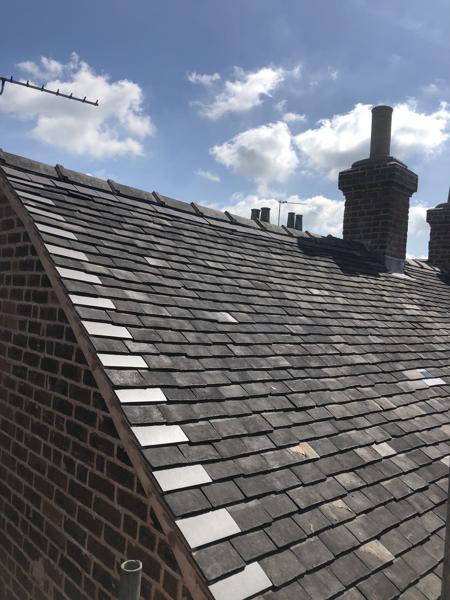 Re-roofed terrace in clay tiles with scaffold access – Staff4dshire Roofing Specialists