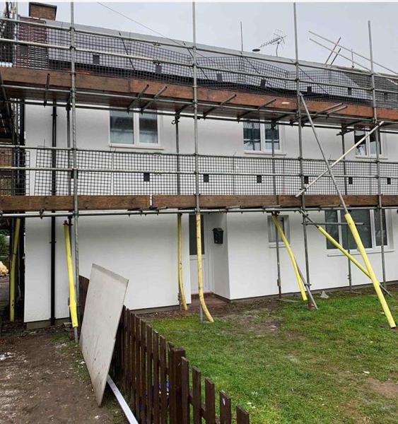 Scaffold to a two-storey elevation